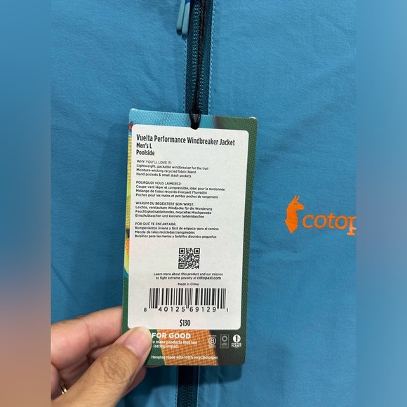 Cotopaxi Men's Large Vuelta Performance Windbreaker Jacket Blue UPF 50 NWT - Picture 7 of 7